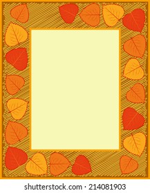 frame with colorful autumn leaves on a brown background, vector