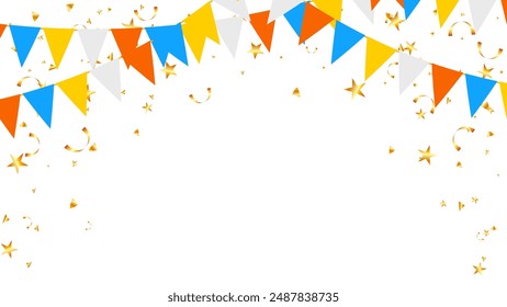Frame colorful bunting garland flag and confetti birthday, anniversary decoration elements