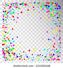 Frame of colorful confetti isolated on transparent background. Abstract background with falling confetti. Vector illustration.