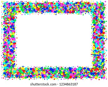 Frame of colorful confetti on white background. Abstract background with falling confetti. Vector illustration.