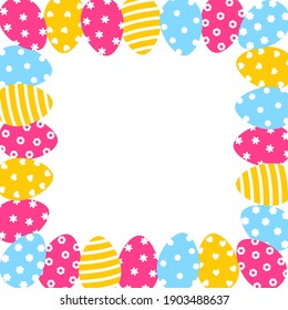 Frame with colorful Easter eggs - decorative eggs with ornament for holiday greeting card design