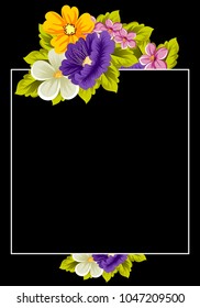 frame of colorful flowers on a black background. For greeting cards design, greeting cards and many other things. Vector illustration.