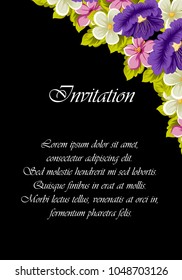 frame of colorful flowers on a black background. For greeting cards design, greeting cards and many other things. Vector illustration.