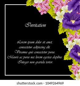 frame of colorful flowers on a black background. For greeting cards design, greeting cards and many other things. Vector illustration.