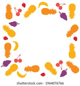 Frame with colorful fruits silhouettes. Background vector image. Template for card, post, banner design.