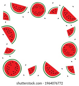 Frame with colorful fruits. Summer background vector image with watermelon. Template for card, post, banner design.