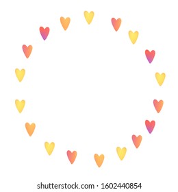 Frame with colorful gradient hearts on white background. Design for Valentine's day, wedding, birthday, Mothers Day. Vector illustration for fabric, wallpaper, posters, card, textile.