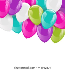 Frame of colorful helium balloons. Concept of birthday party, anniversary and wedding invitations
