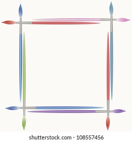 Frame from colorful paints brushes