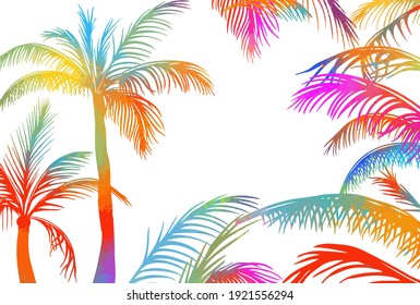 Frame with colorful palm leaves. Vector illustration