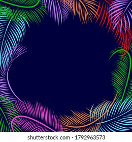 Frame of colorful palm tree leaves. Vector illustration. Nature organic. Copy space in the middle.
