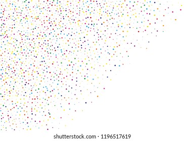 Frame with colorful polka dots, circles, points. Bright round confetti. Festive cheerful background. Scalable vector graphics.