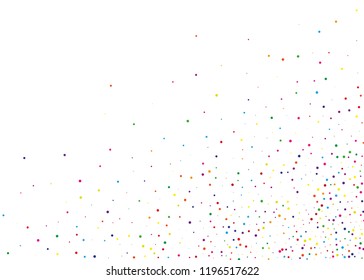 Frame with colorful polka dots, circles, points. Bright round confetti. Festive cheerful background. Scalable vector graphics.