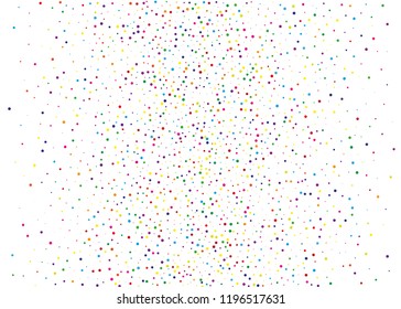 Frame with colorful polka dots, circles, points. Bright round confetti. Festive cheerful background. Scalable vector graphics.