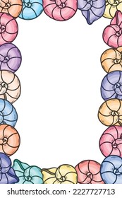 Frame with colorful shells, vector illustration