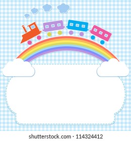 Frame with colorful train on rainbow