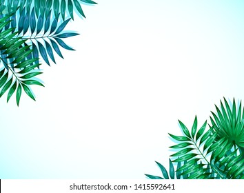 Frame of colorful tropical leaves. Concept of the jungle for the design of invitations, greeting cards and wallpapers. Vector illustration