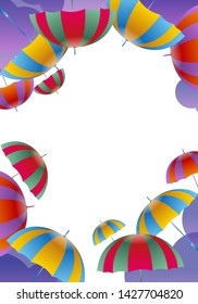 Frame of colorful umbrellas. Cheerful mood on a rainy day.