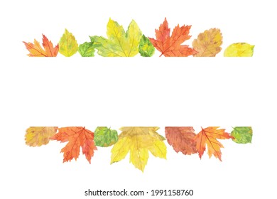 Frame with colorful watercolor autumn leaves and space for text. For banner, poster, packaging design, postcard. Hand Drawn vector illustration.