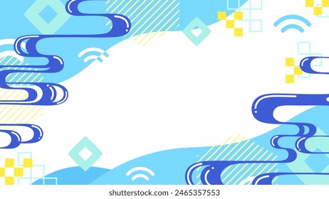 Frame combining flowing water pattern and Memphis pattern_16:9