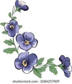 A frame composed of three vertically arranged flowers with delicate navy-to-indigo striped petals in pastel tones. A soft yellow center anchors each bloom, while the outer petals deepen in color