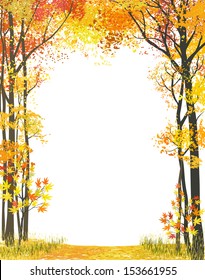 Frame composition with autumn trees on white background