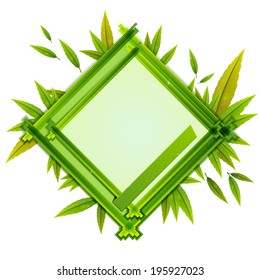 frame with the composition of the leaves of various sizes in shades of green and white background
