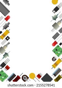 Frame composition radio components. Element for radio circuit. Object isolated on white background. Electronics detail. Vector.