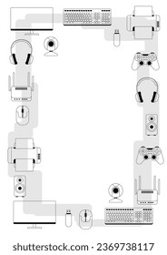 Frame with computer equipment. Gaming technology and work devices.