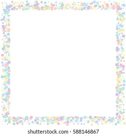Frame of confetti on white background. pastel circles. decoration for the holiday. greeting card.
