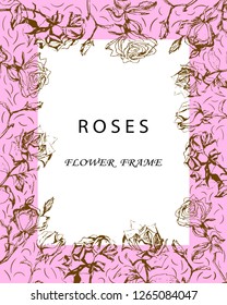 Frame for congratulation with roses
 flowers, graphics, pencil, paper, hand drawing illustration.