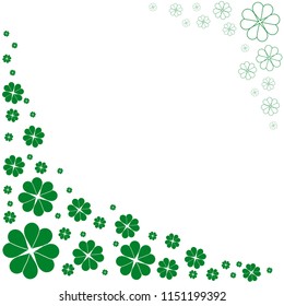 A frame for congratulations and photos from green abstract clover leaves