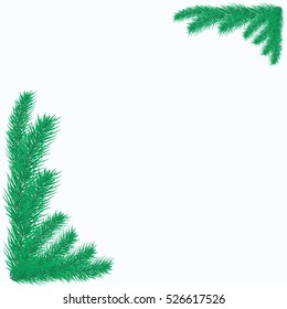 Frame of coniferous branches. Background with evergreen trees. Backdrop for a Christmas design.  Vector illustration with  twigs of pine, spruce, fir or conifer. 