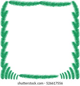 Frame of coniferous branches. Background with evergreen trees. Backdrop for a Christmas design.  Vector illustration with  twigs of pine, spruce, fir or conifer. 