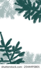 Quadro de ramos coníferas de pinheiros e abetos, fundo com espaço de cópia. Ilustração vetorial