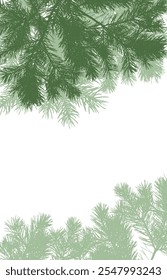 Marco de ramas de coníferas de pinos, fondo de Vertical con espacio de copia. Ilustración vectorial