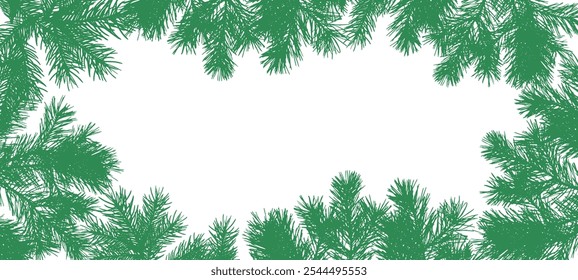 Frame of coniferous branches of trees, background with copy space. Vector illustration