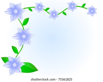 Frame consisting of a stylized blue flowers and green foliage