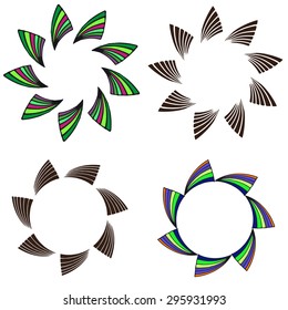 Frame consisting of triangles arranged in a circle. Plain and colored. Set of four frames. Vector eps 10.