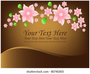 The frame consists of scattered semicircle pink flowers and abstract brown background
