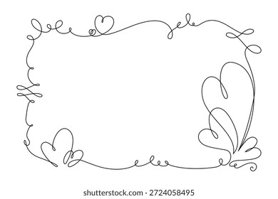 Marco con iconos de corazón de dibujo de línea continua. Diseño de arte de línea de corazón minimalista dibujado a mano. Abstractas concepto de amor romántico doodle para tarjeta de San Valentín, invitación de boda, Anuncio de Web e impresión. Vector