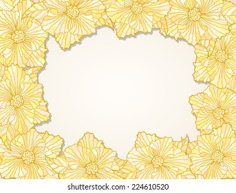 Frame of contour flower heads with leaves.