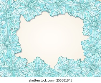Frame of contour flower heads with leaves.