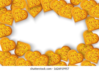 Frame cookies heart, isolated on white background, gingerbread cookies background. Perfect for christmas banners, greeting cards and presentations, design for Valentine Day, vector illustration