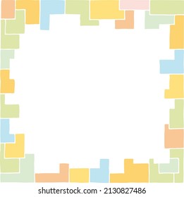 The frame with a copy space is formed by various geometric, colorful shapes. Mock up. Freehand drawing. Hand Draw.