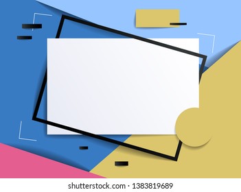 Frame with copy space for text design template, flyer, poster, card, banner, advertising layout, moderate colors and geometric shapes vector modern style paper cut 3d illustration.