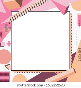 Frame with copy space for text design template, flyer, poster, card, banner, advertising layout, moderate colors and geometric shapes vector modern style paper cut 3d illustration
