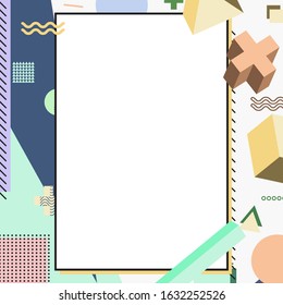 Frame with copy space for text design template, flyer, poster, card, banner, advertising layout, moderate colors and geometric shapes vector modern style paper cut 3d illustration