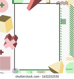 Frame with copy space for text design template, flyer, poster, card, banner, advertising layout, moderate colors and geometric shapes vector modern style paper cut 3d illustration