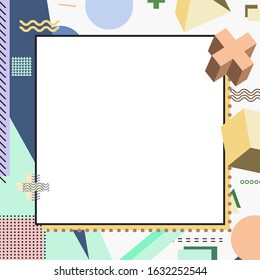 Frame with copy space for text design template, flyer, poster, card, banner, advertising layout, moderate colors and geometric shapes vector modern style paper cut 3d illustration